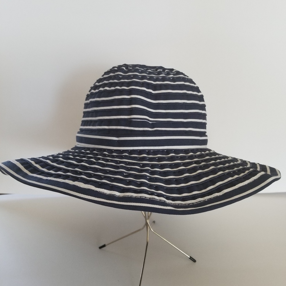 Navy & White Stripe Ribbon Hat